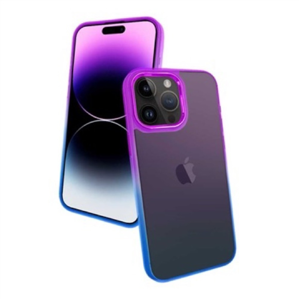 iPhone 14 Pro Max GRADIENT CASE WITH CHROME BUTTON & CAMERA PURPLE TO BLUE - Picture 1 of 1